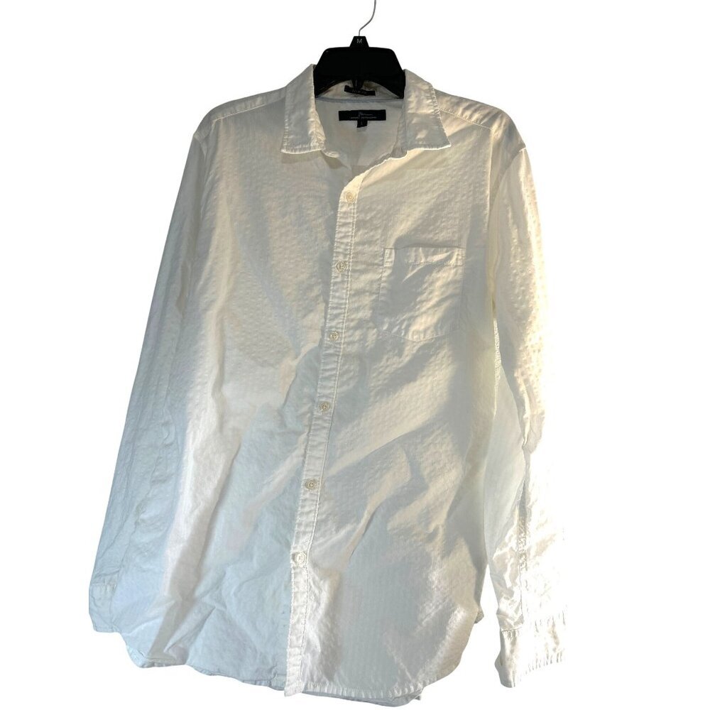 Marc Anthony Womens Top Button-Up Long Sleeves Roll-Up Cuff White Textured Smal